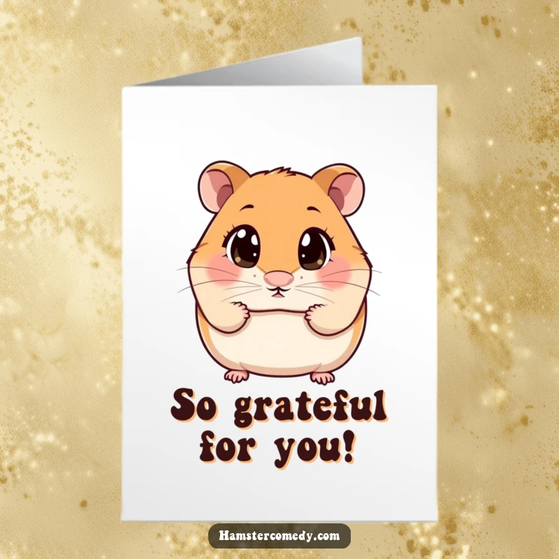Funny free printable thank you card: A kawaii hamster with wide, curious eyes sniffing, a cute way to say thanks.