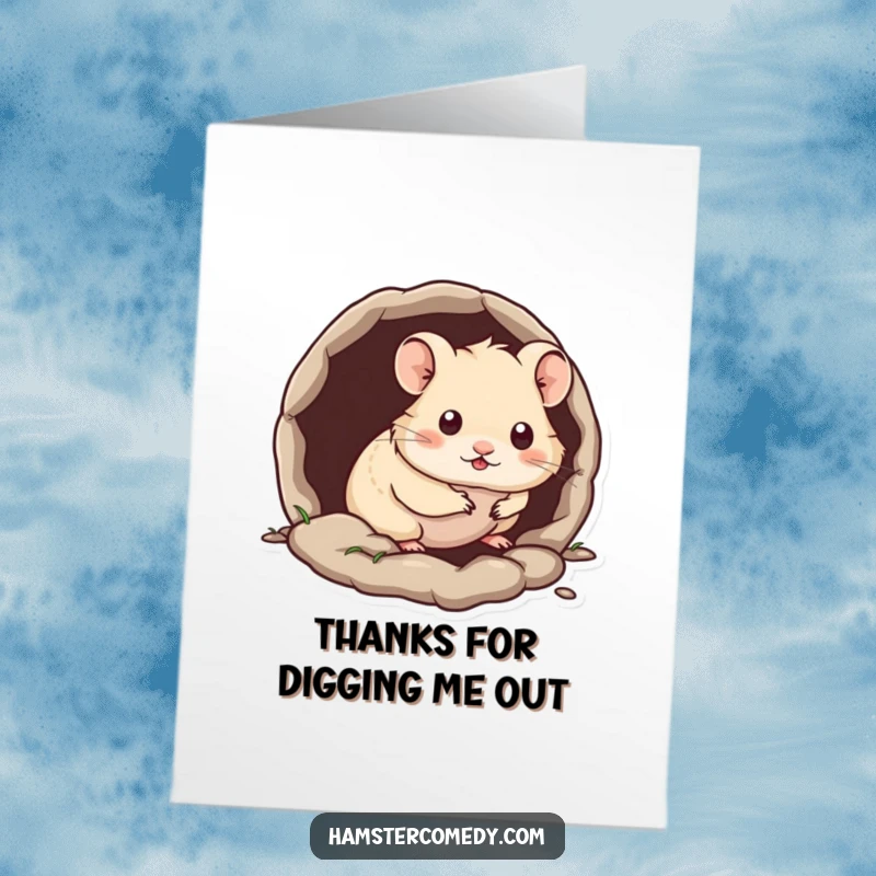 Funny Free Printable Thank You Card: Kawaii hamster peeking out from its burrow, a shy yet heartfelt thank you.