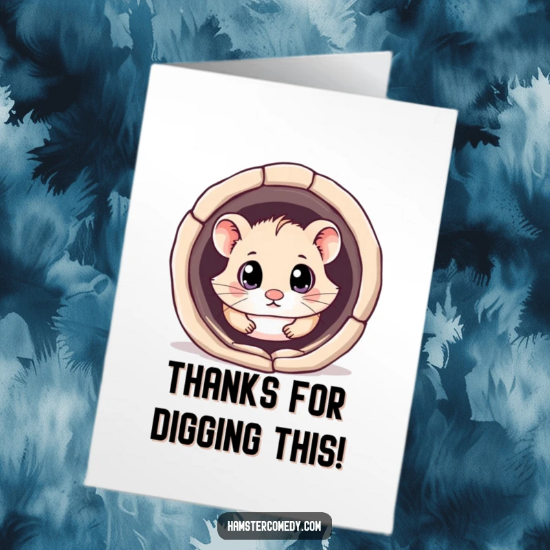 Funny Free Printable Thank You Card: Kawaii hamster peeks from a tunnel, expressing thanks.