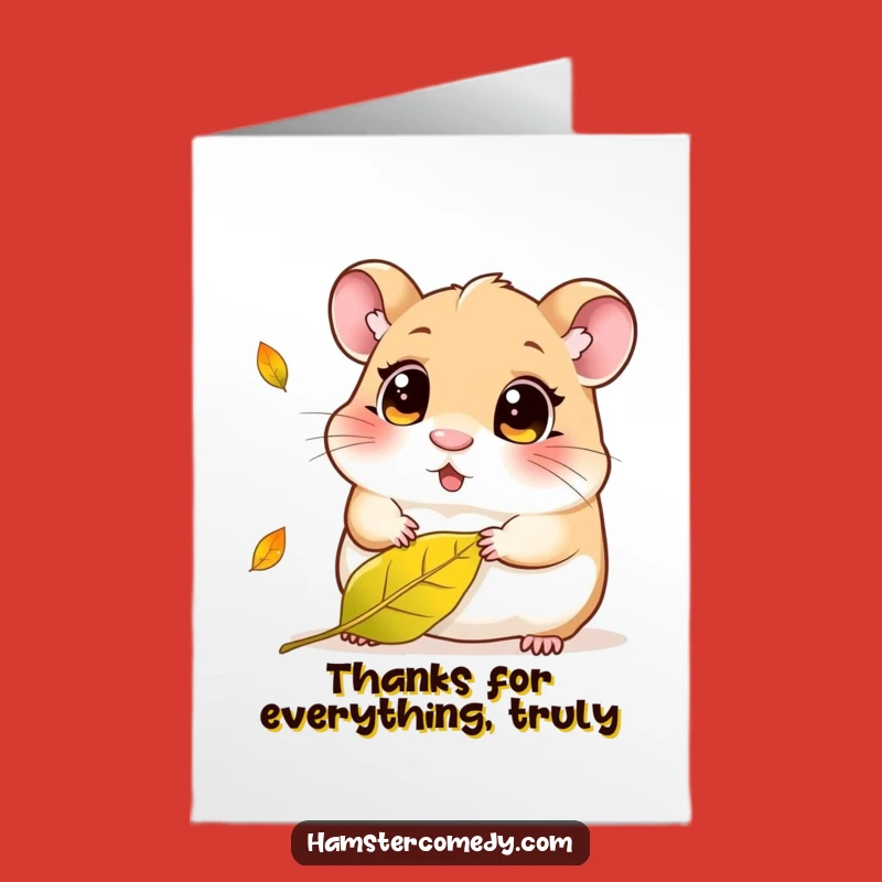 Free Printable Thank You Card: Curious Kawaii Hamster Leaf Fall Funny Downloadable Gift