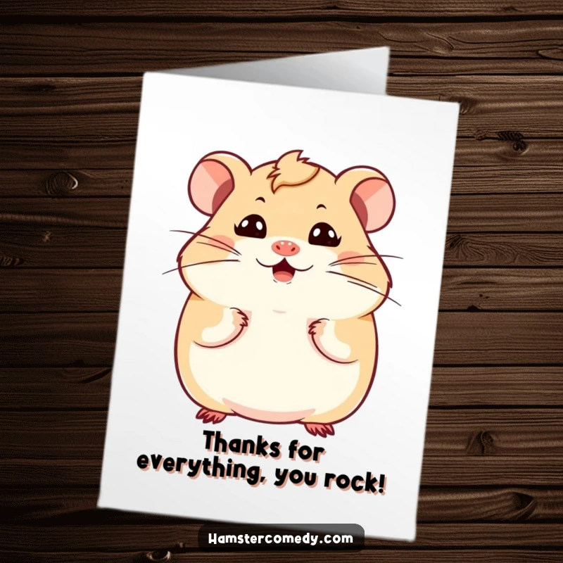 Funny Free Printable Thank You Card featuring a kawaii hamster with a peculiar expression and wiggling whiskers.