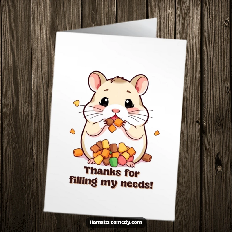 Funny Free Printable Thank You Card: Kawaii hamster stuffing seeds into its cheeks, a gesture of abundance and thanks. DIY thank you gift.
