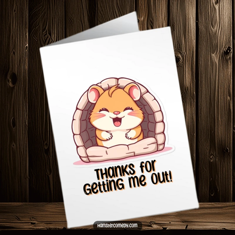 Funny Free Printable Thank You Card: Giggling hamster peeking from maze, a quirky way to say thanks with a smile.