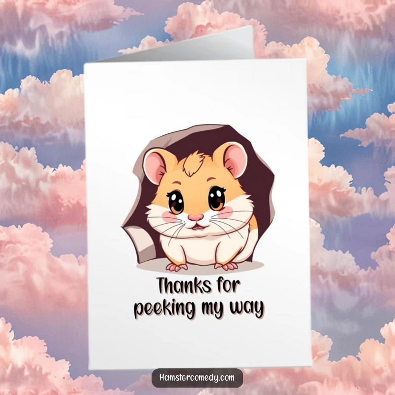 Funny Free Printable Thank You Card with a curious hamster peeking into a hole, a sweet and funny DIY gift.