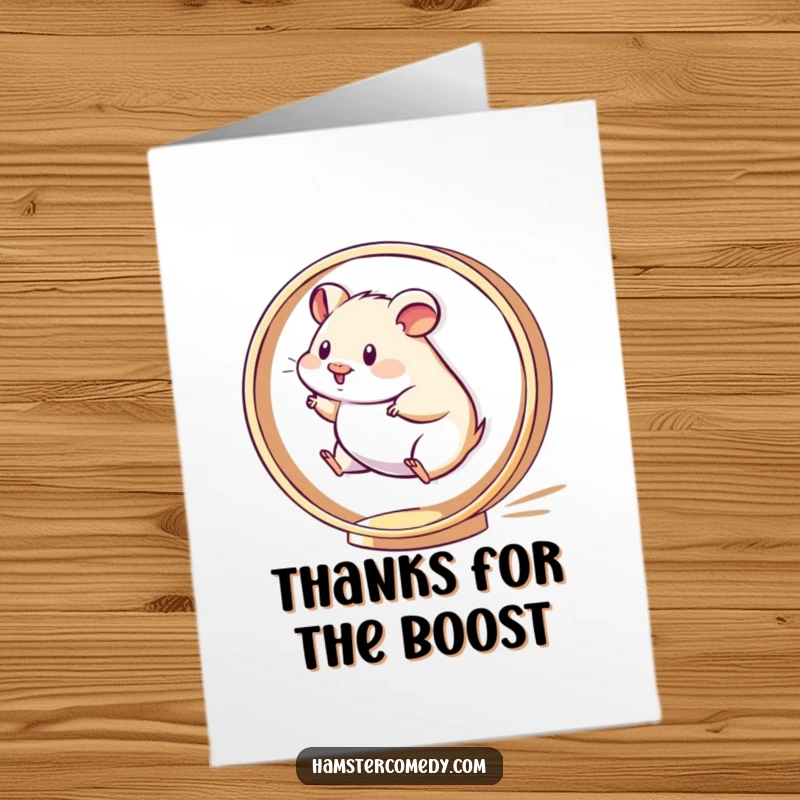 Funny Free Printable Thank You Card: Kawaii hamster running fast on a wheel, a thank you full of motion.