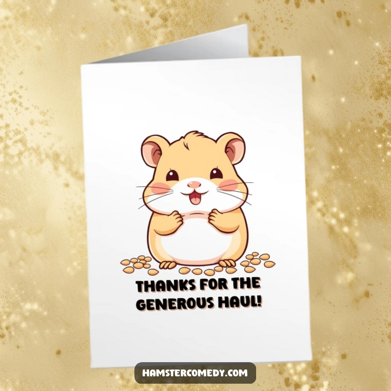 Funny Free Printable Thank You Card: A sweet kawaii hamster happily shares its bounty of seeds.