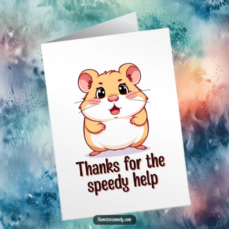Funny Free Printable Thank You Card of a hamster looking comically surprised while scurrying, a delightful DIY gift.