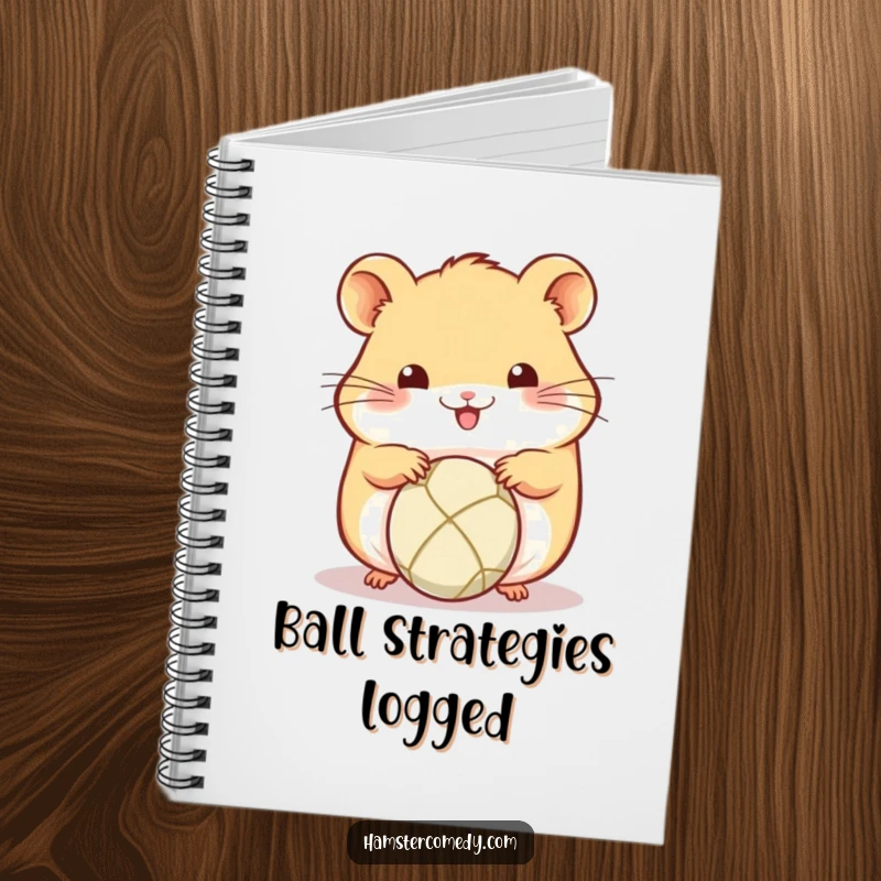 Funny Kawaii Hamster Notebook: Adorable hamster diligently rolling a small ball with its paws, perfect for jotting down active thoughts and ideas.