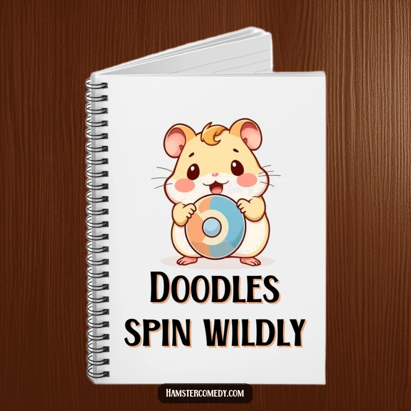 Funny Notebook with a surprised kawaii hamster, eyes wide, reacting to a spinning object.