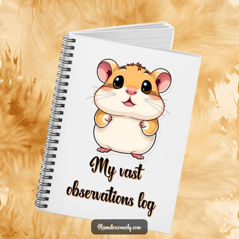 Funny Hamster Notebook featuring a small hamster with enormous, inquisitive eyes, perfect for jotting down ideas with a humorous flair.
