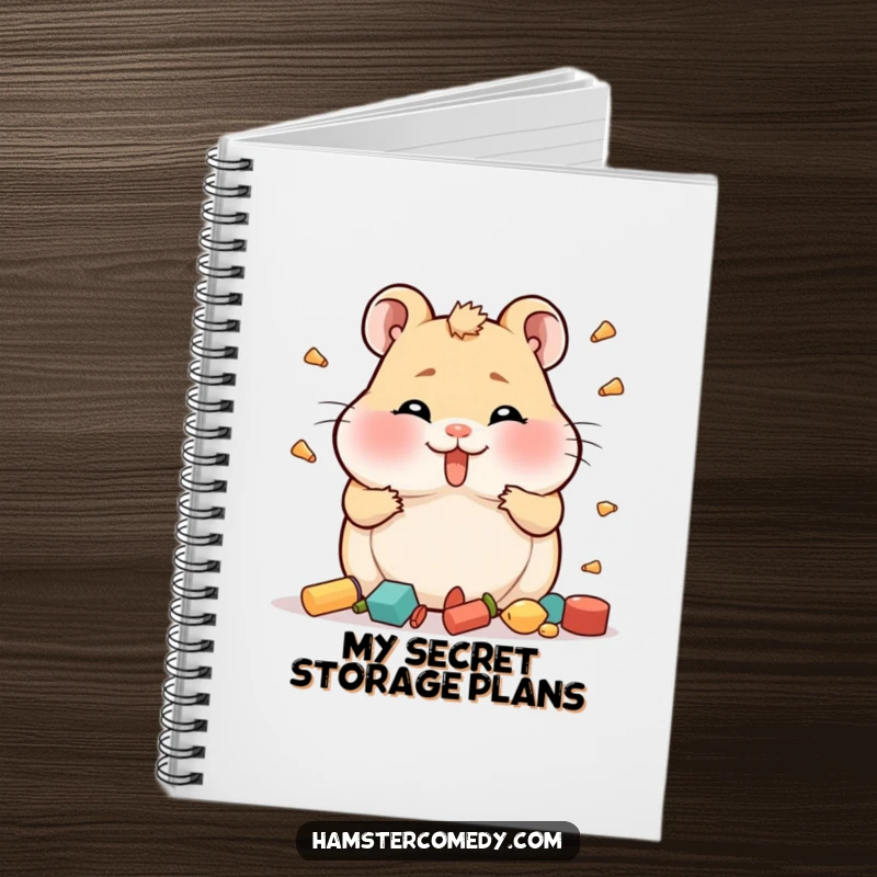 Funny Hamster Notebook with full cheeks comically trying to hoard items, ideal for writing and planning.