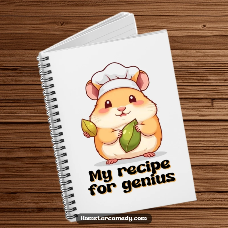 Funny notebook featuring a kawaii hamster in a chef hat, presenting a single seed, symbolizing culinary ideas.
