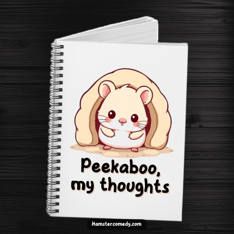 Funny Kawaii Hamster Notebook with a cute hamster peeking from a cozy burrow, great for notes and journaling.