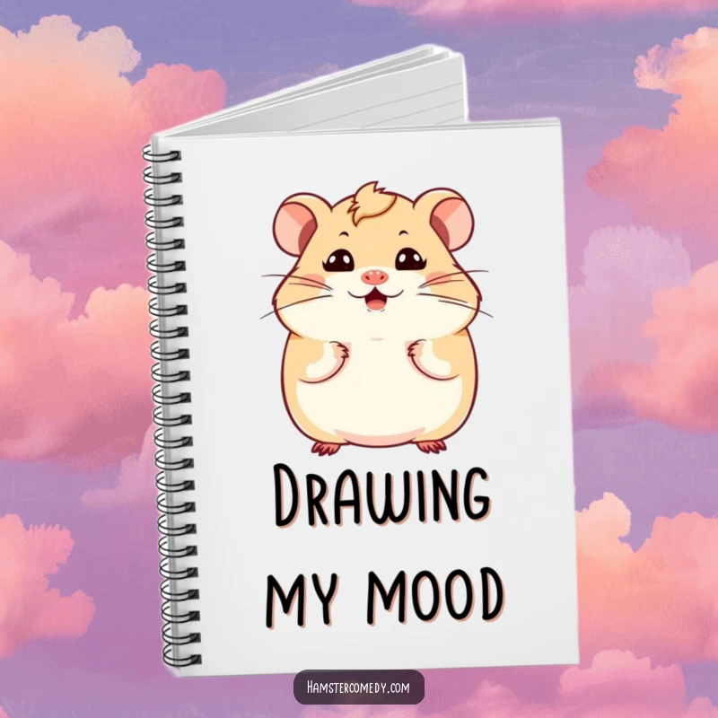 Funny Kawaii Hamster Notebook with a cute hamster exuding a funny expression and twitching whiskers, for jotting down humorous notes.