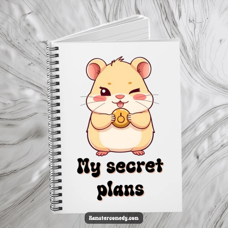 Funny Kawaii Hamster Notebook with a cute hamster giving a mischievous wink and holding a button, for jotting down clever ideas.