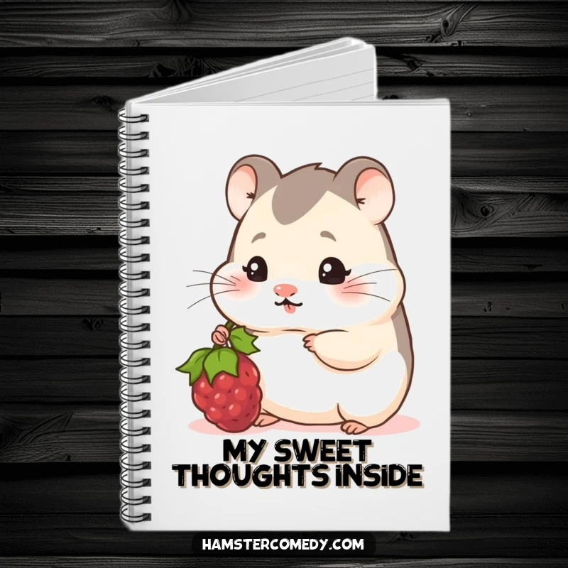 Funny Hamster Notebook: A shy hamster peeks out, offering a tasty berry with a bashful and humorous expression.