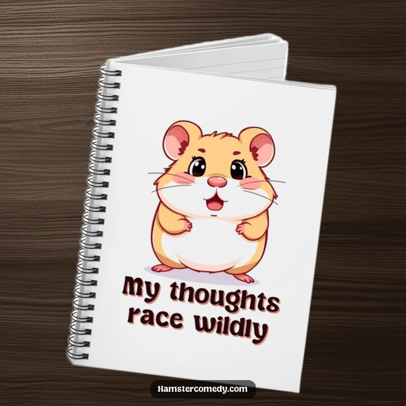 Funny surprised hamster notebook featuring a hamster mid-scurry with a shocked expression, ideal for jotting down surprising thoughts.