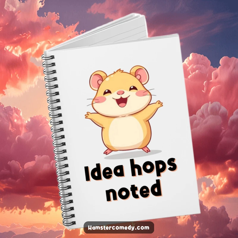 Funny Hamster Notebook, featuring a joyful character hopping with tiny legs, great for writing.