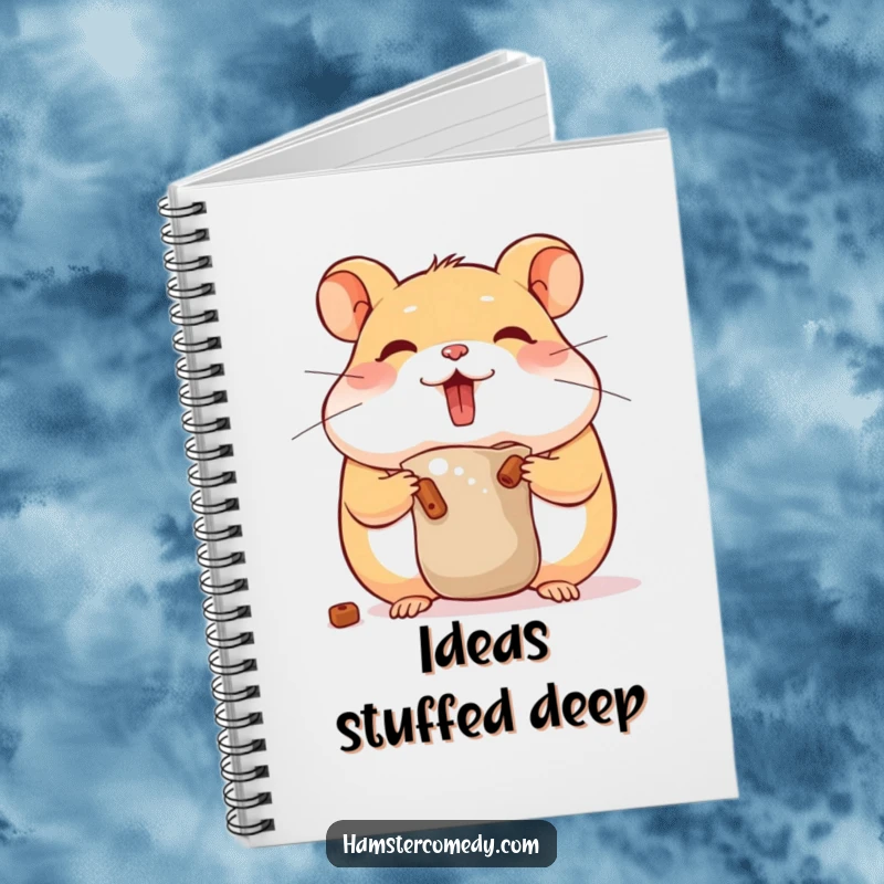Funny hamster hoarding notebook featuring a character stuffing cheeks, perfect for journaling and planning, inspiring humor, useful gift.
