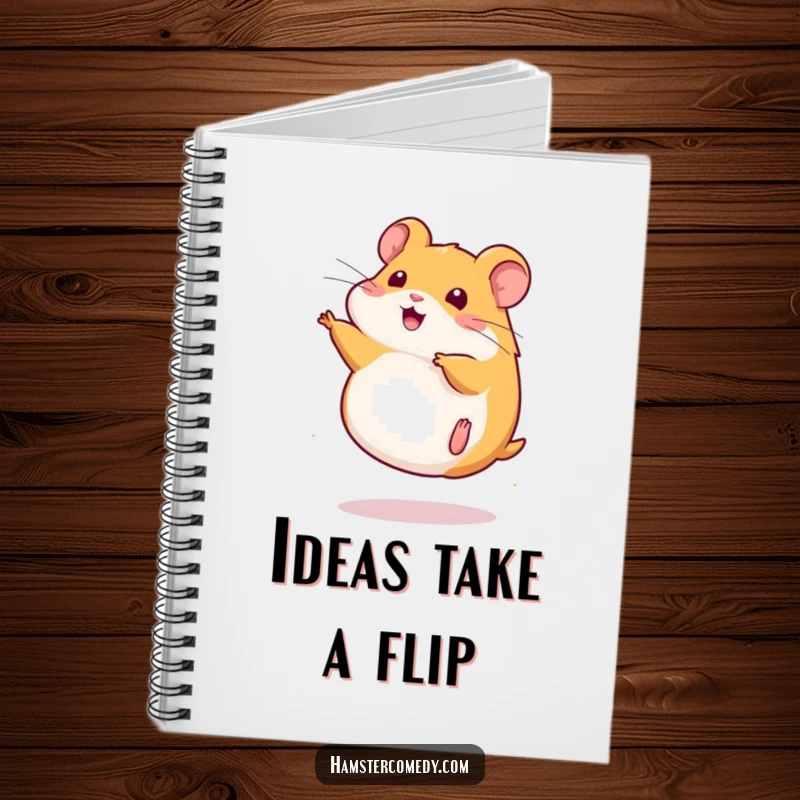 Funny Notebook featuring a cute kawaii hamster performing a somersault, ideal for jotting down notes with energy.