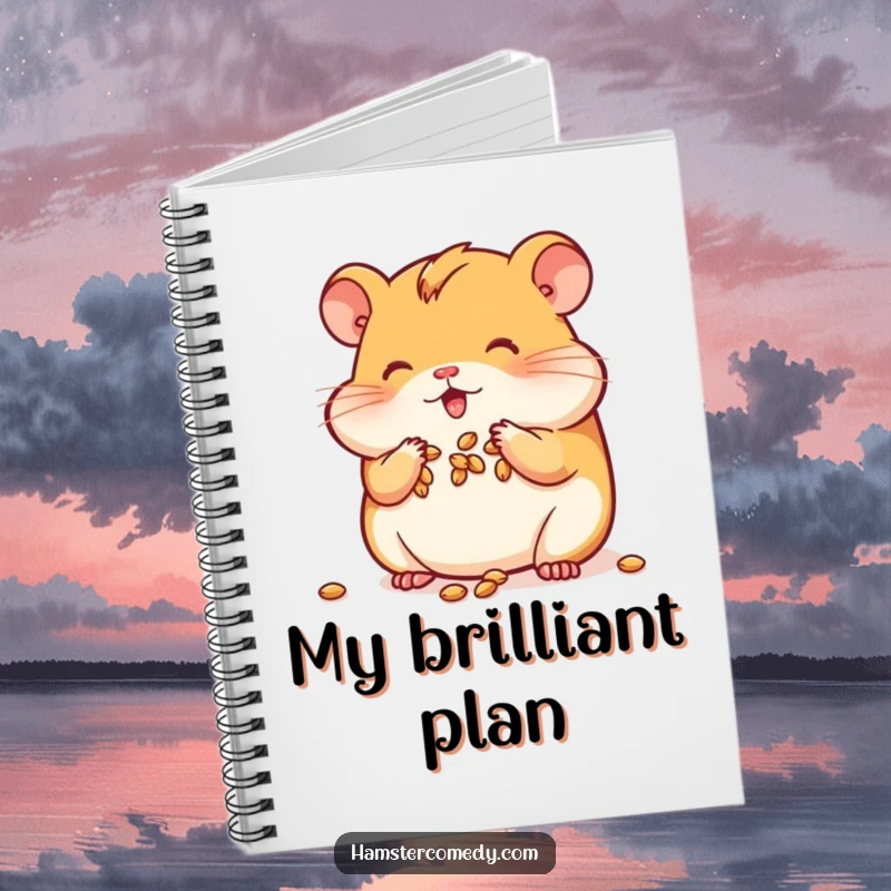 Funny Kawaii Hamster Notebook featuring a hamster stuffing its cheeks with seeds, great for notes and planning.