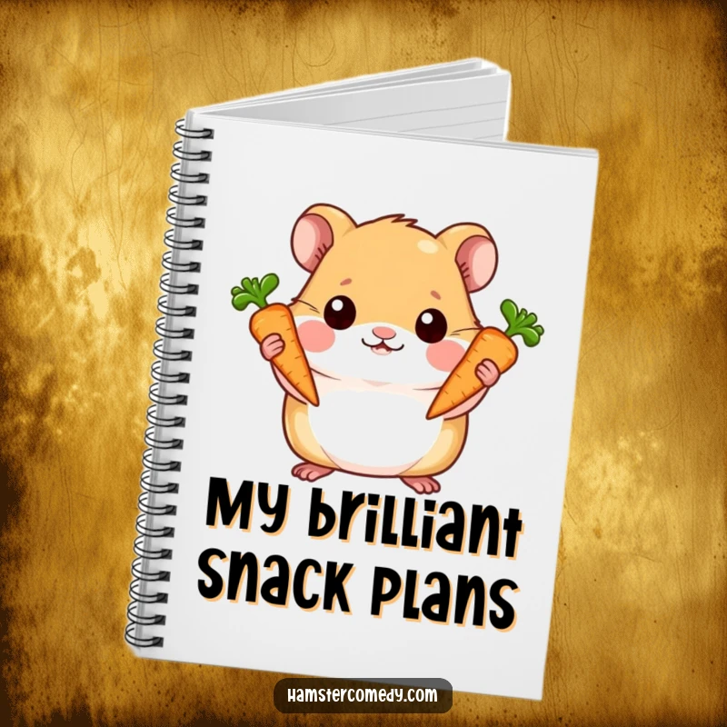 Funny notebook cover with a proud hamster holding two carrots, designed for documenting achievements and ideas.