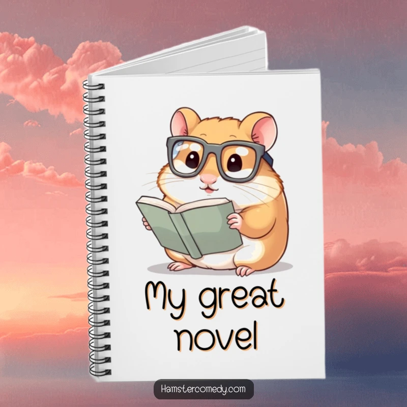 Funny Hamster Notebook: A hamster with oversized glasses reading a tiny book, ideal for note-taking with a smile and a hint of intellect.