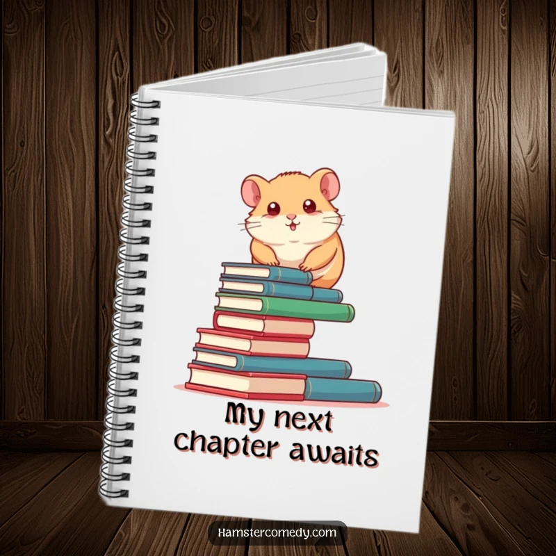 Funny Hamster Notebook: A determined hamster humorously climbs a tall stack of miniature books, great for jotting down inspiring thoughts.