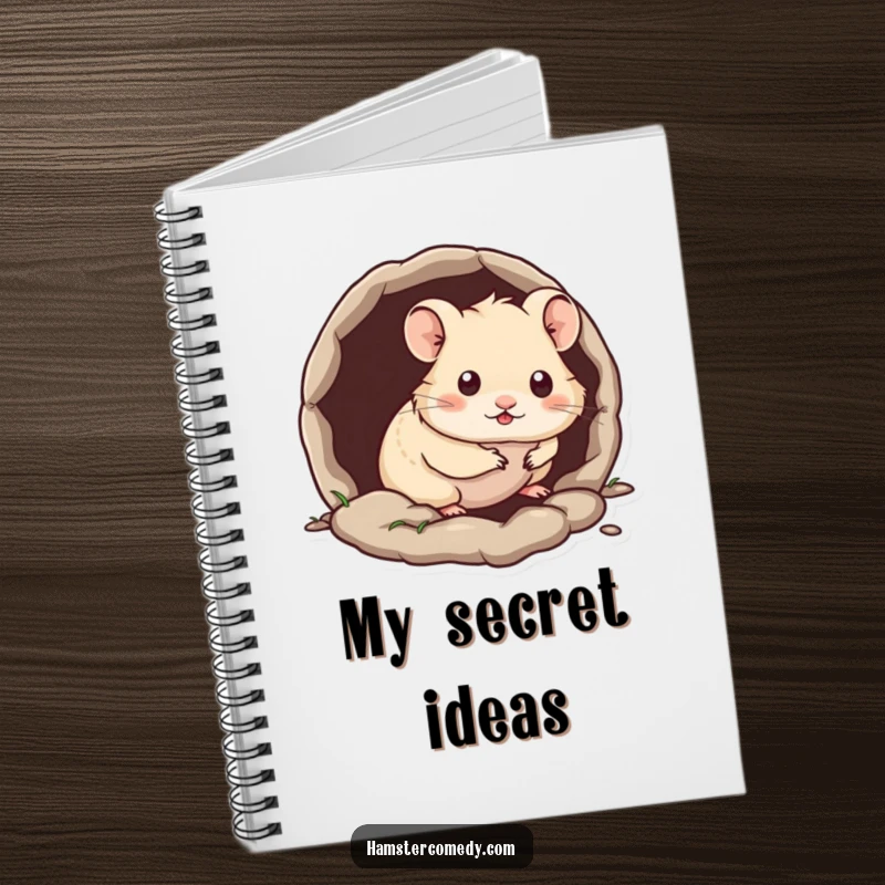 Funny Kawaii Hamster Notebook featuring a hamster peeking out from a tiny burrow, great for notes and secrets.
