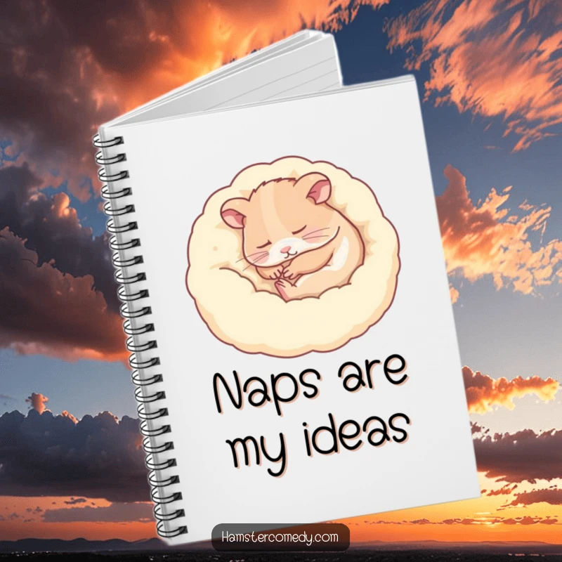 Funny hamster sleeping peacefully, serene expression, notebook cover, great funny gift.