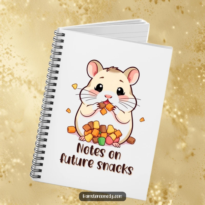 Funny notebook featuring a kawaii hamster with its cheeks comically stuffed full of delicious treats.