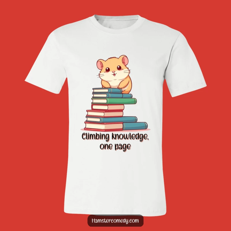 Funny Book Climbing Hamster T-Shirt: Hilarious Design for Avid Readers