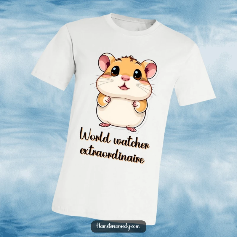 Funny Hamster T-Shirt depicting a small hamster with huge, expressive, curious eyes scanning its environment, perfect for laughs.