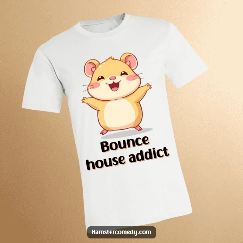 Funny Hamster T-Shirt, a joyful character hopping with tiny legs, showcasing cute and humorous energy.