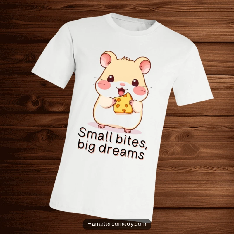 Funny Kawaii Hamster Cheese T-Shirt: A charming tee featuring a kawaii hamster holding a delicious miniature piece of cheese.