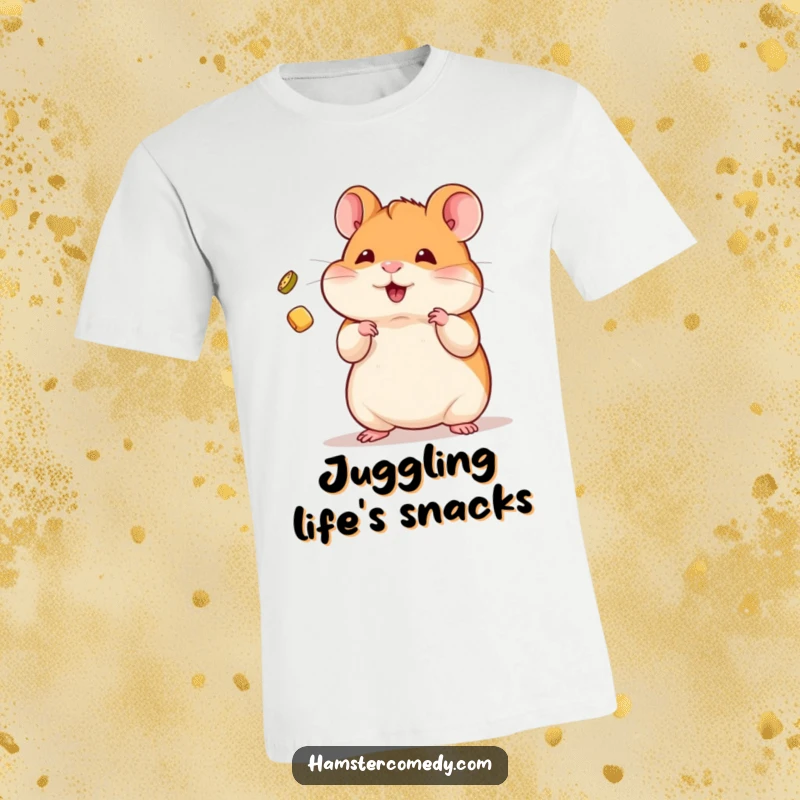 Funny T-Shirt featuring a kawaii hamster expertly juggling a tiny, desirable treat.