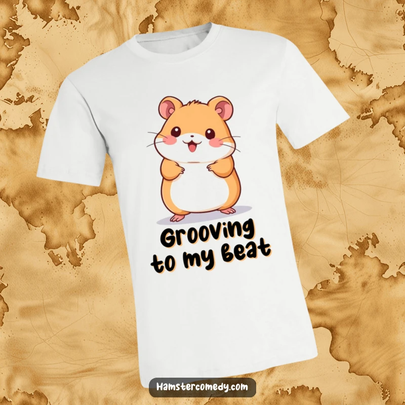 Funny Kawaii Hamster T-Shirt: Adorable hamster energetically doing a cute wiggle dance, showcasing pure happiness and a love for movement.