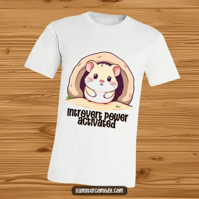 Funny Kawaii Hamster T-Shirt with a cute hamster peeking from a snug burrow, conveying comfort and playful curiosity.