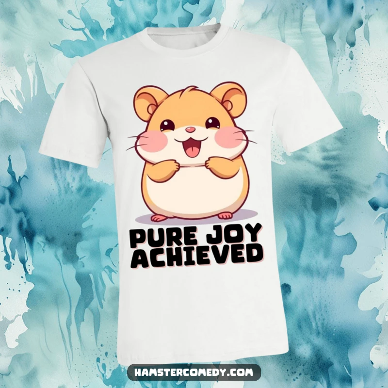 Funny Kawaii Hamster T-Shirt showing a cute hamster joyfully doing a happy roll, perfect for expressing carefree fun.