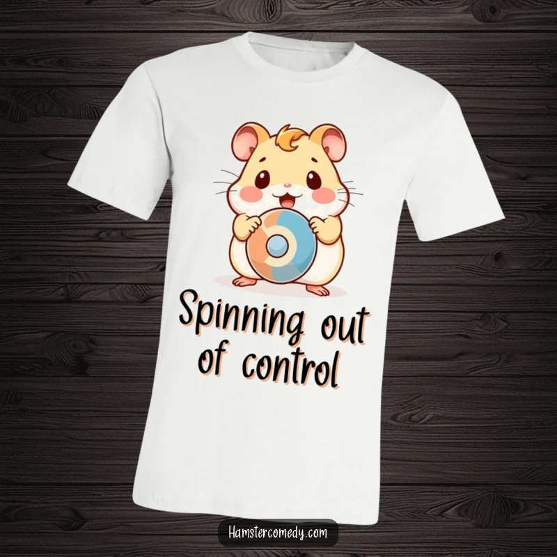 Funny T-Shirt featuring a shocked kawaii hamster with wide eyes focused on a dizzying spinning object.