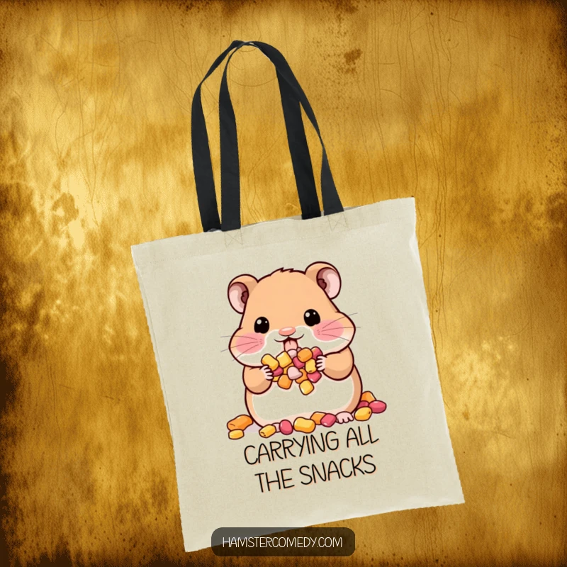 Funny Kawaii Hamster Tote Bag: A hamster with stuffed cheeks signifies a love for treats, perfect for carrying snacks or daily items.