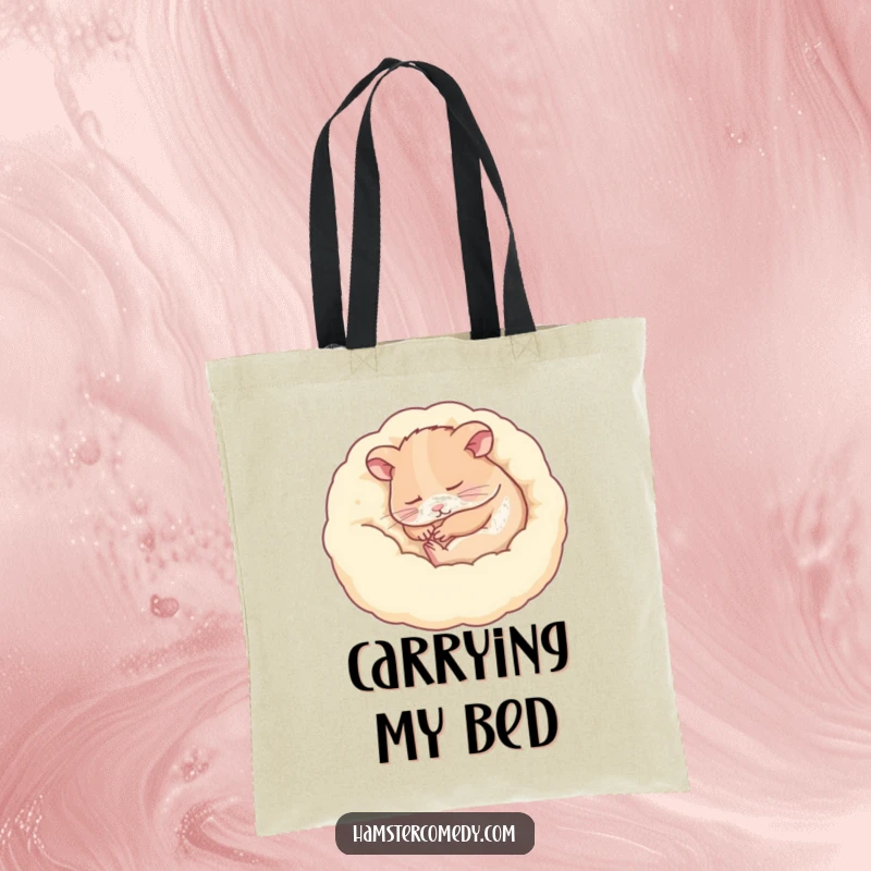 Funny hamster peacefully sleeping in a fluffy bed, serene look, durable tote bag, ideal funny gift.
