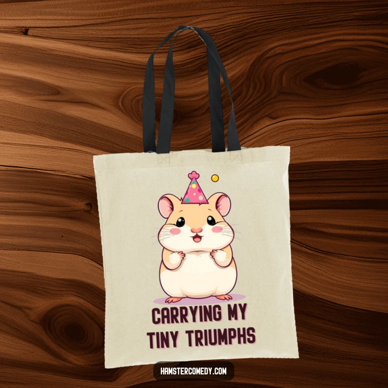 Funny hamster with a party hat, carrying a vibe of celebration on a tote bag, perfect for a funny gift.