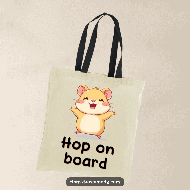 Funny Hamster Tote Bag, a joyful character hopping with tiny legs, practical and full of cute energy.