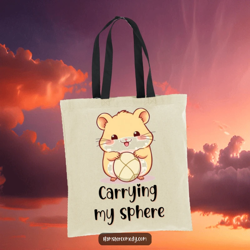 Funny Kawaii Hamster Tote Bag: Cute hamster diligently rolling a small ball with its paws, perfect for carrying items with a playful vibe.
