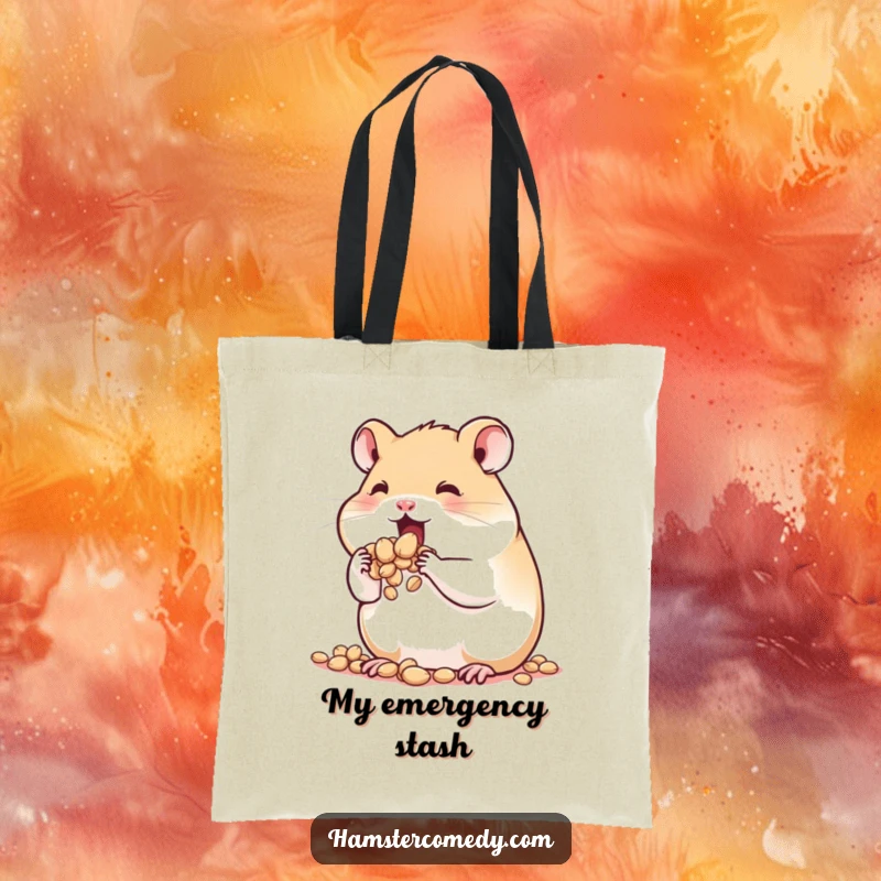 Funny Hamster Tote Bag: A cute hamster with bulging cheeks packed with seeds, symbolizing abundance and humorous greed.