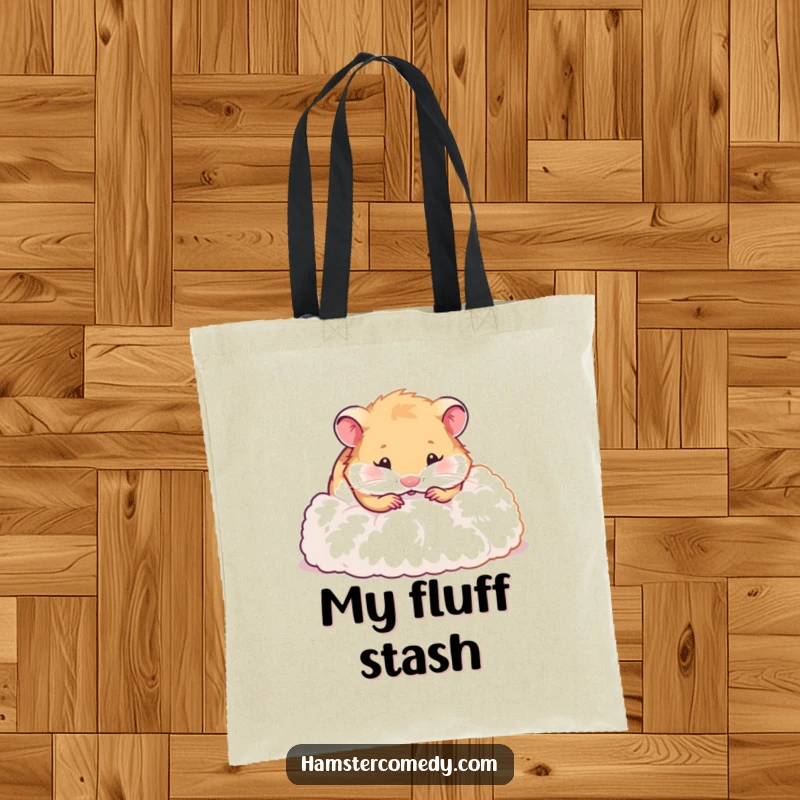Funny hamster tote bag displaying a cute hamster deeply engaged in playful digging within a fluffy mound, full of energetic joy.