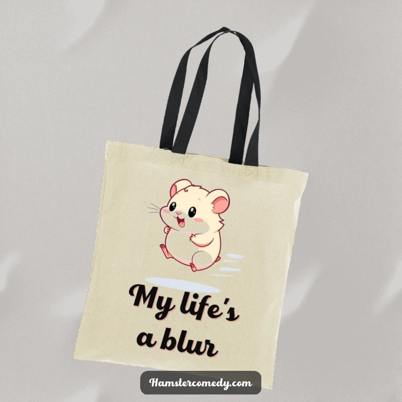 Funny Kawaii Hamster Tote Bag: A hamster on a wheel signifies speedy movement, perfect for carrying fitness gear or daily essentials.